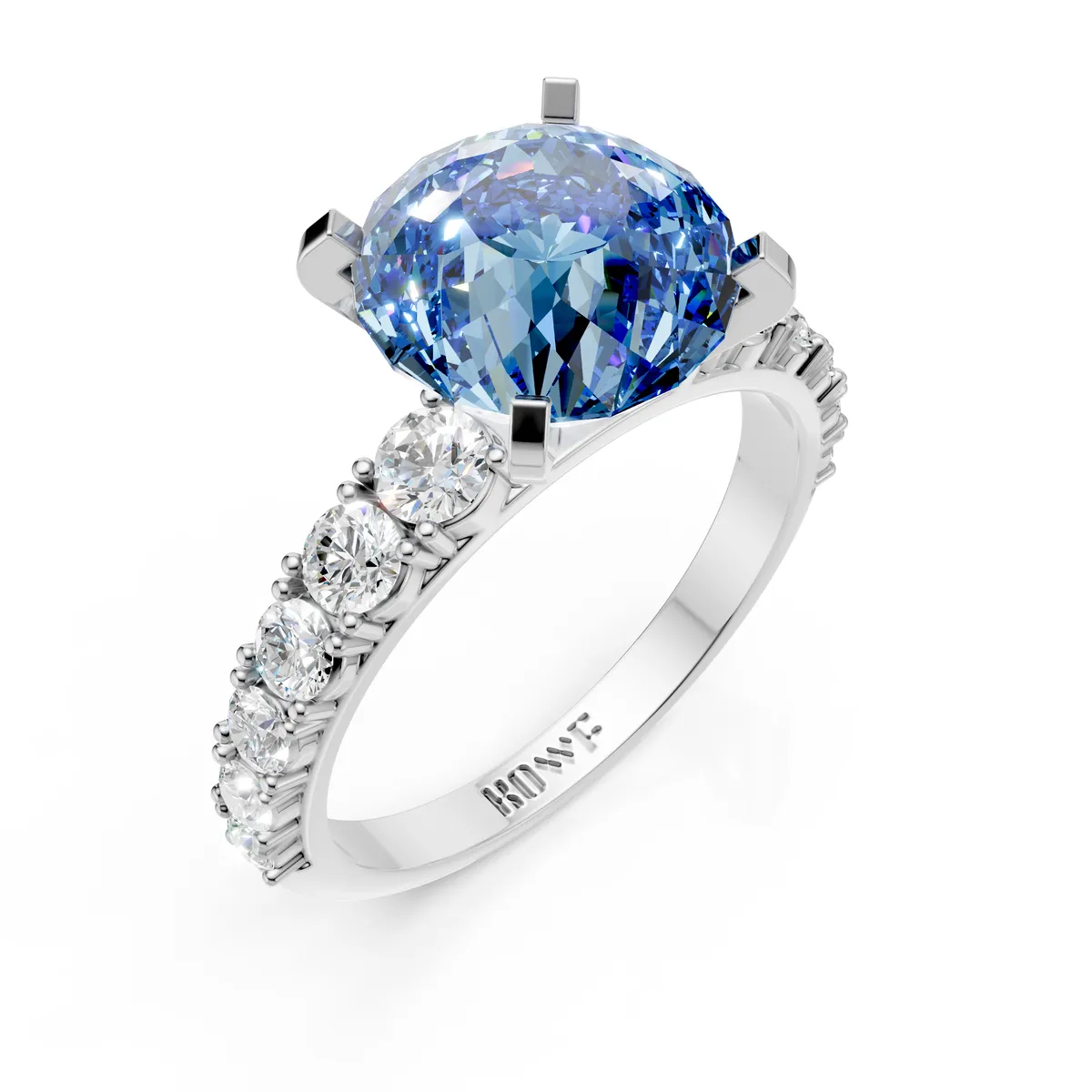 Portuguese Cut Blue Diamond Ring
